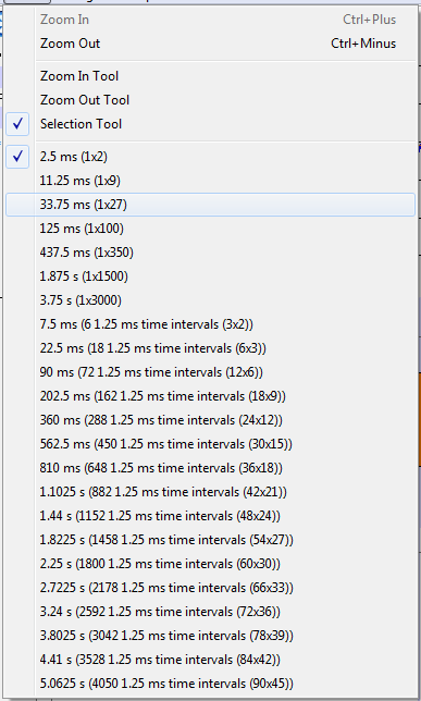 Bluetooth low energy timeline zoom menu