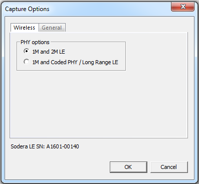 Sodera LE Capture Options dialog - Wireless devices tab