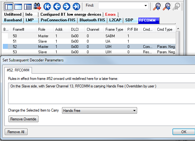 Set RFCOMM Subsequent Decode Example