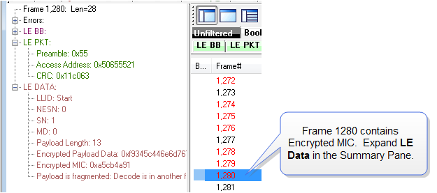 Frame Dispaly Summary Pane Encrypted MIC