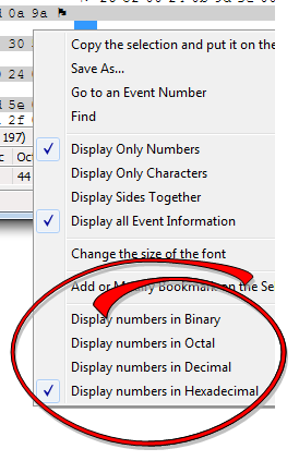 Event Display Data Display Right Click