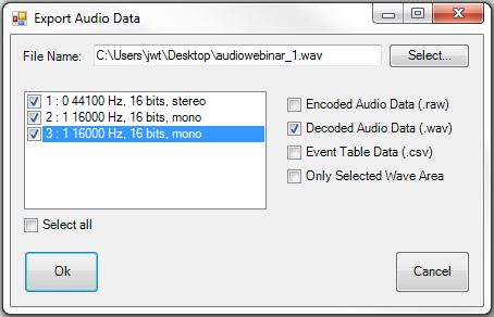 Waveform Export menu