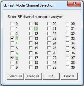 LE Test Mode Channel Selection dialog