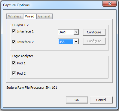 Sodera Capture Options dialog - Wired devices tab