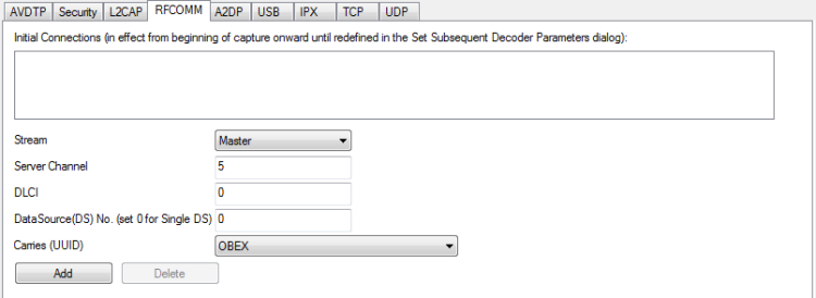 RFCOMM Decoder parameters