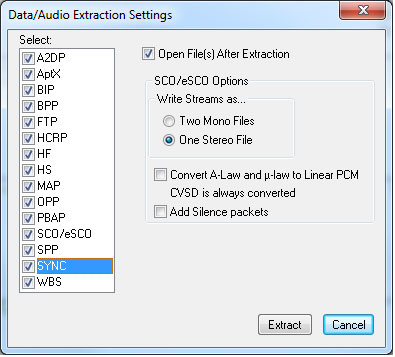 Data/Audio Extraction Settings