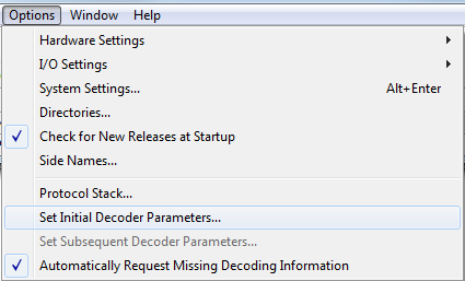 Select Decoder Parameters from Control window
