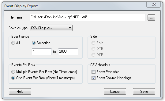 Event Display Export for .csv file