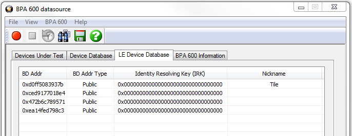 BPA 600 datasource LE Devices Database tab