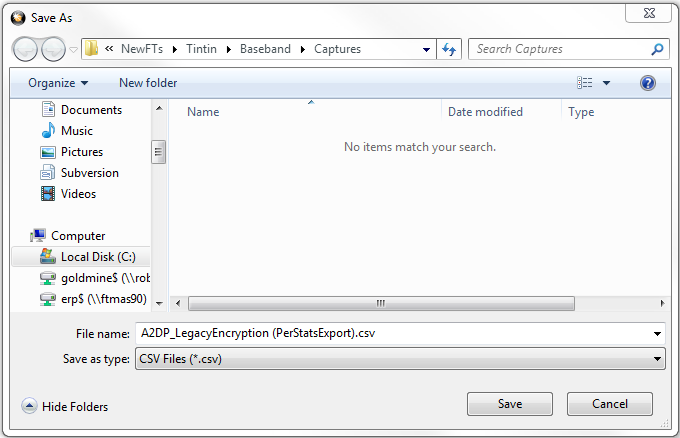Save As dialog for export