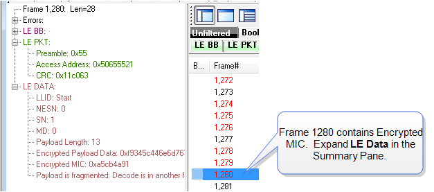 Frame Dispaly Summary Pane Encrypted MIC